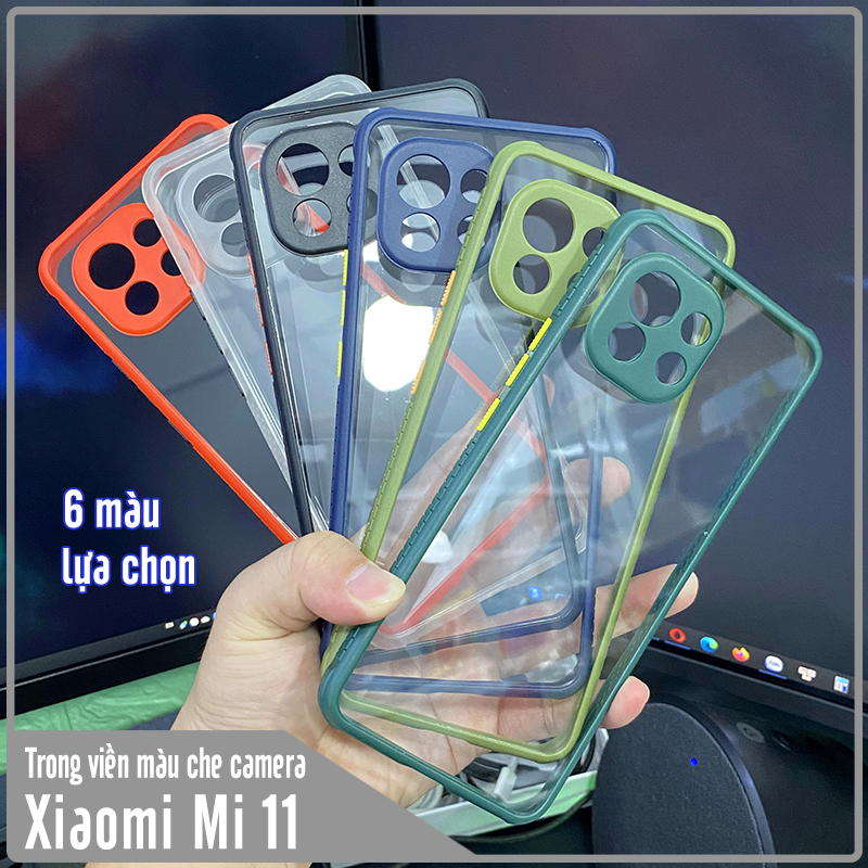 Ốp lưng cho Xiaomi Mi 11 trong viền màu che camera 4 Góc chống sốc