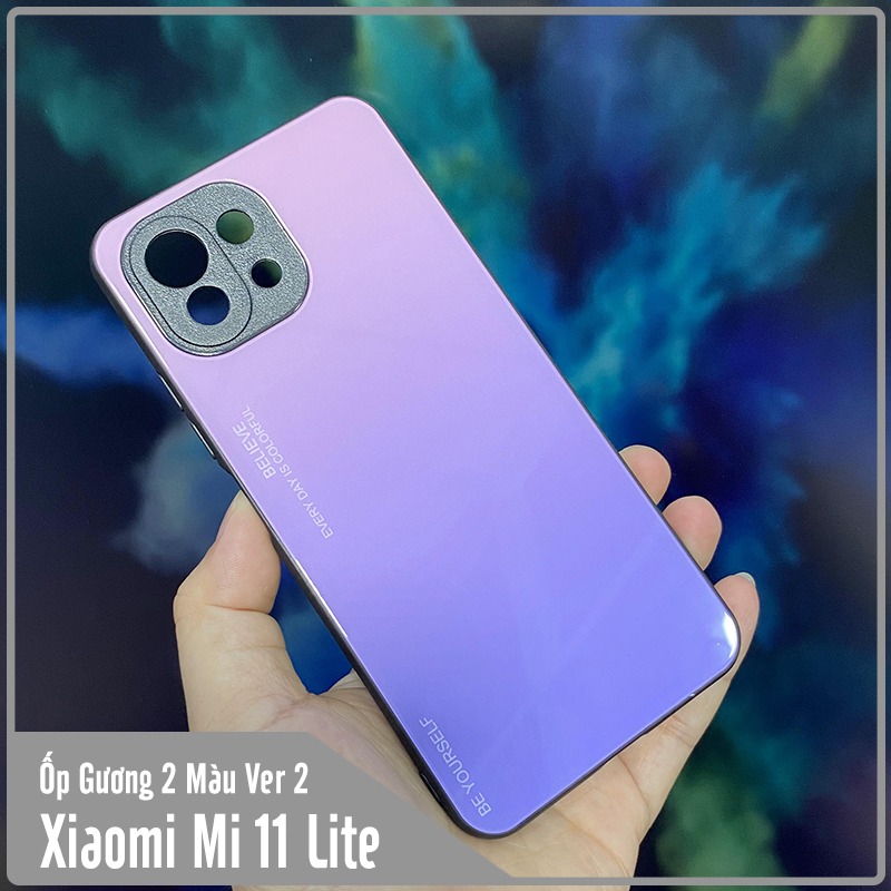 Ốp lưng cho Xiaomi Mi 11 Lite gương cứng 2 màu Gradient Ver 2 , viền TPU dẻo đen