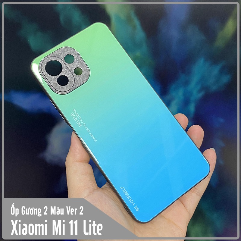 Ốp lưng cho Xiaomi Mi 11 Lite gương cứng 2 màu Gradient Ver 2 , viền TPU dẻo đen