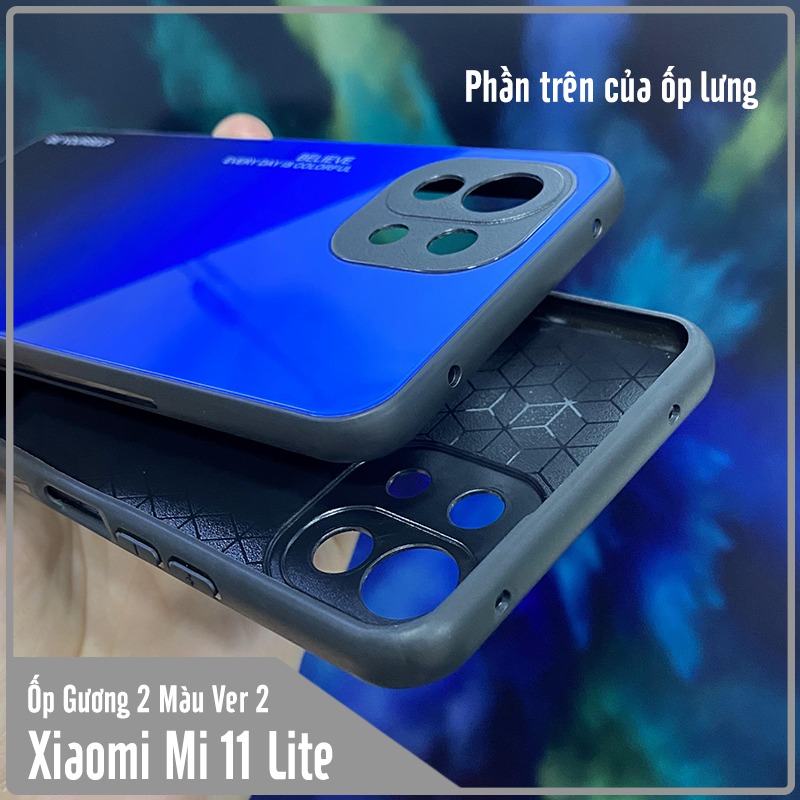 Ốp lưng cho Xiaomi Mi 11 Lite gương cứng 2 màu Gradient Ver 2 , viền TPU dẻo đen