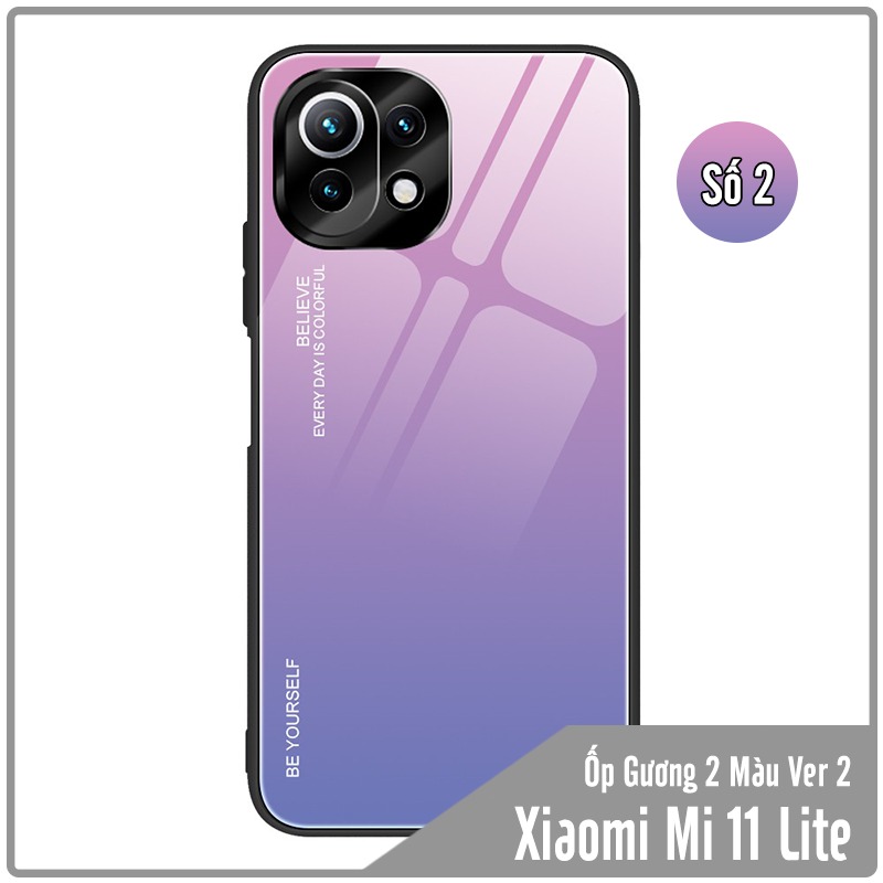 Ốp lưng cho Xiaomi Mi 11 Lite gương cứng 2 màu Gradient Ver 2 , viền TPU dẻo đen