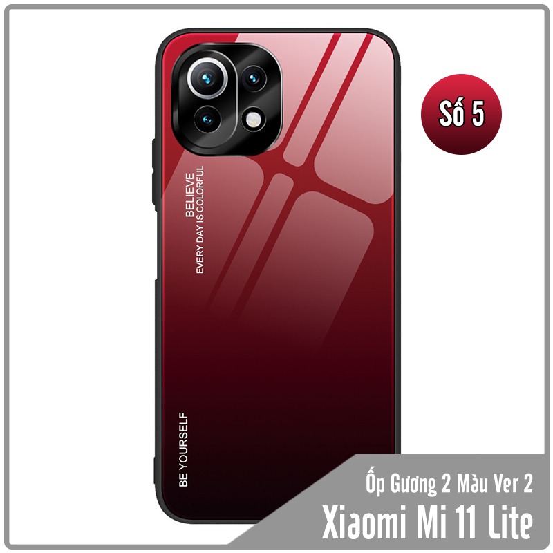 Ốp lưng cho Xiaomi Mi 11 Lite gương cứng 2 màu Gradient Ver 2 , viền TPU dẻo đen