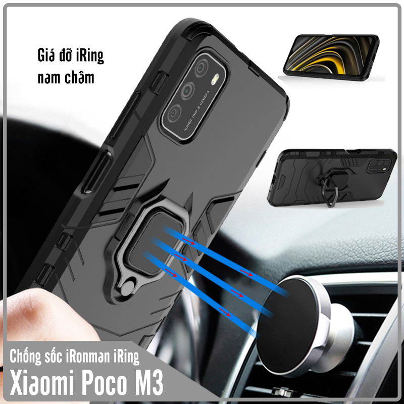 Ốp lưng cho Xiaomi Poco M3 iRON - MAN IRING Nhựa PC cứng viền dẻo chống sốc