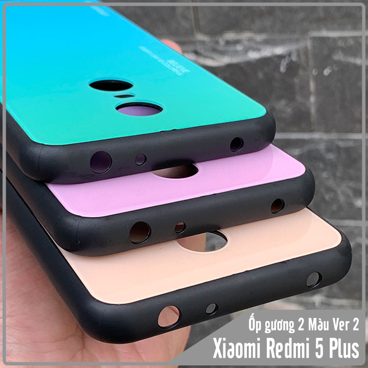 Ốp lưng Xiaomi Redmi 5 Plus gương cứng 2 màu Gradient Ver 2 , viền TPU dẻo đen