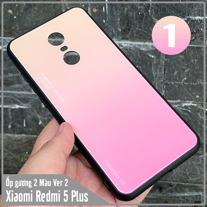 Ốp lưng Xiaomi Redmi 5 Plus gương cứng 2 màu Gradient Ver 2 , viền TPU dẻo đen