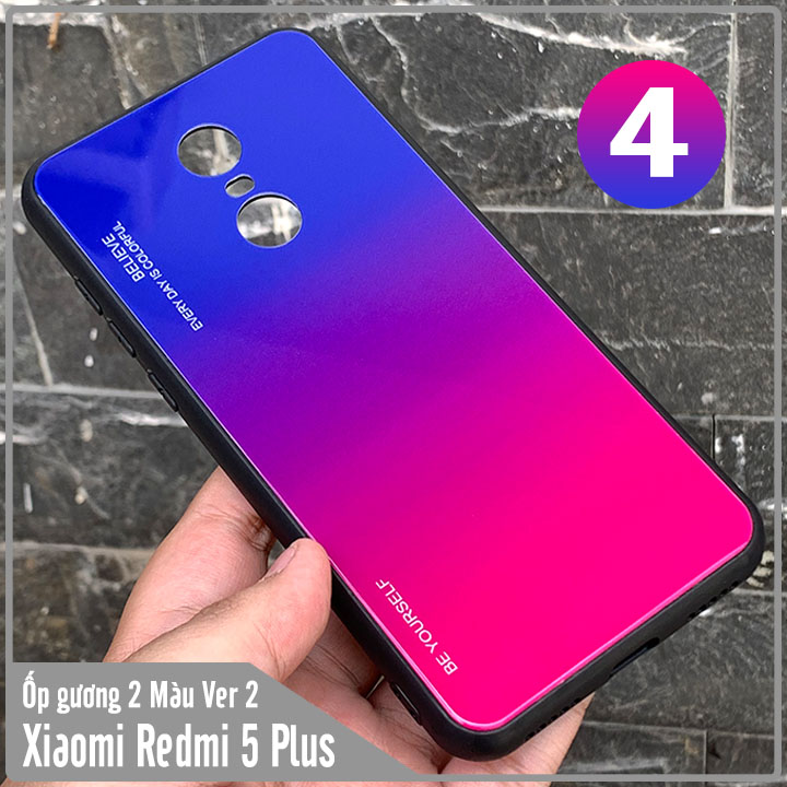 Ốp lưng Xiaomi Redmi 5 Plus gương cứng 2 màu Gradient Ver 2 , viền TPU dẻo đen
