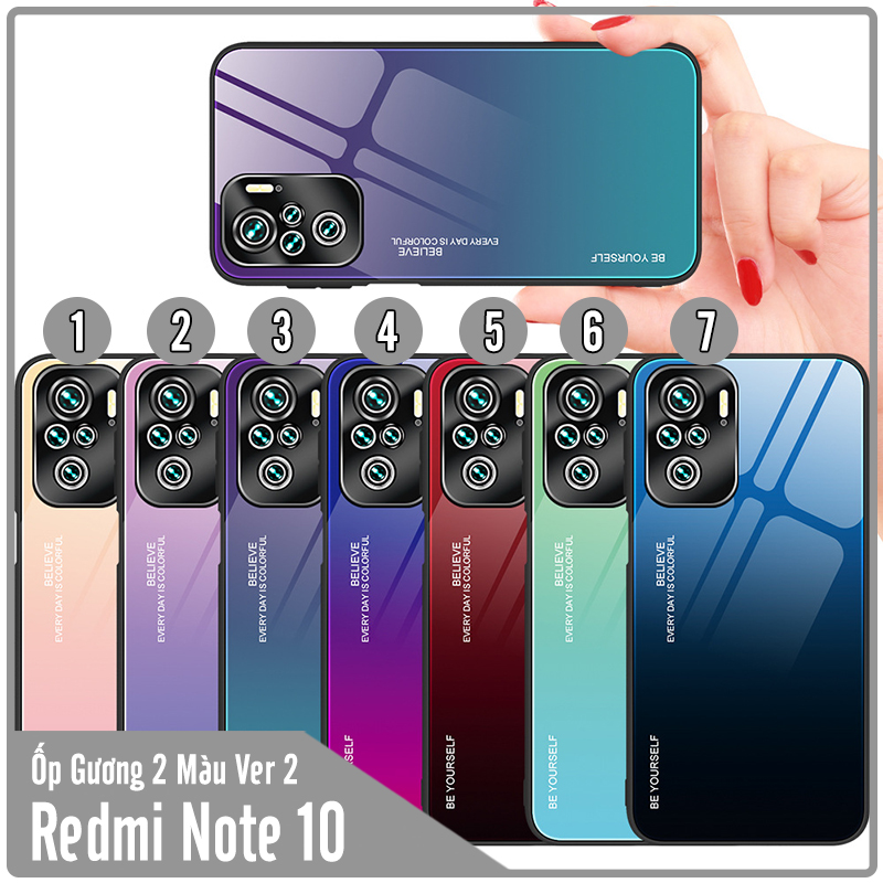 Ốp lưng cho Xiaomi Redmi Note 10 4G - Redmi Note 10S gương cứng 2 màu Gradient Ver 2 , viền TPU dẻo đen