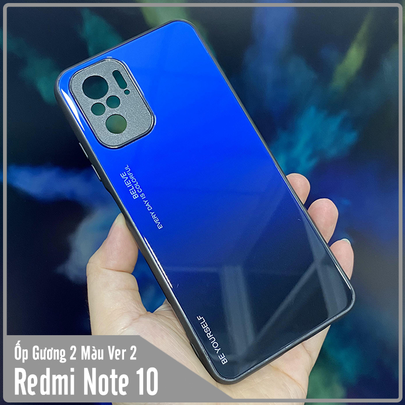 Ốp lưng cho Xiaomi Redmi Note 10 4G - Redmi Note 10S gương cứng 2 màu Gradient Ver 2 , viền TPU dẻo đen