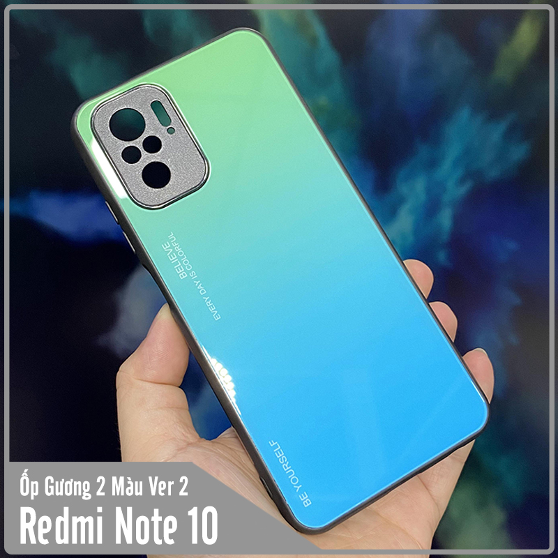 Ốp lưng cho Xiaomi Redmi Note 10 4G - Redmi Note 10S gương cứng 2 màu Gradient Ver 2 , viền TPU dẻo đen