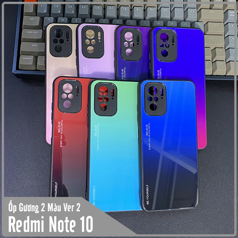 Ốp lưng cho Xiaomi Redmi Note 10 4G - Redmi Note 10S gương cứng 2 màu Gradient Ver 2 , viền TPU dẻo đen