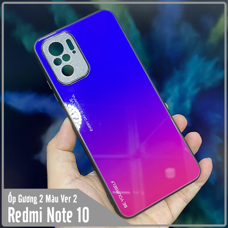 Ốp lưng cho Xiaomi Redmi Note 10 4G - Redmi Note 10S gương cứng 2 màu Gradient Ver 2 , viền TPU dẻo đen