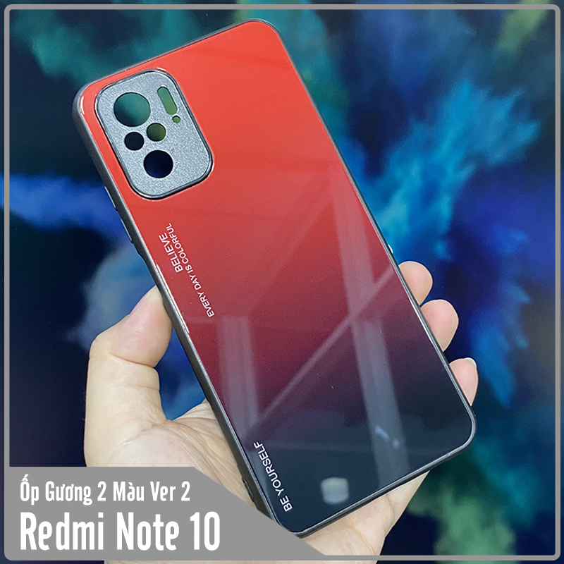 Ốp lưng cho Xiaomi Redmi Note 10 4G - Redmi Note 10S gương cứng 2 màu Gradient Ver 2 , viền TPU dẻo đen