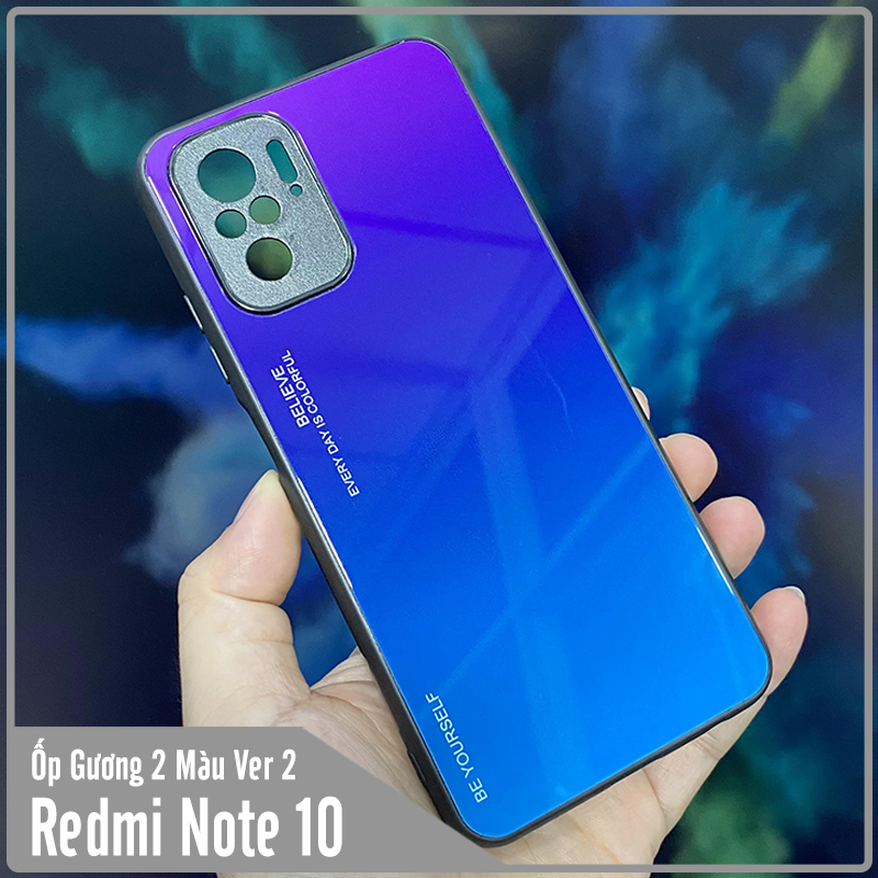 Ốp lưng cho Xiaomi Redmi Note 10 4G - Redmi Note 10S gương cứng 2 màu Gradient Ver 2 , viền TPU dẻo đen