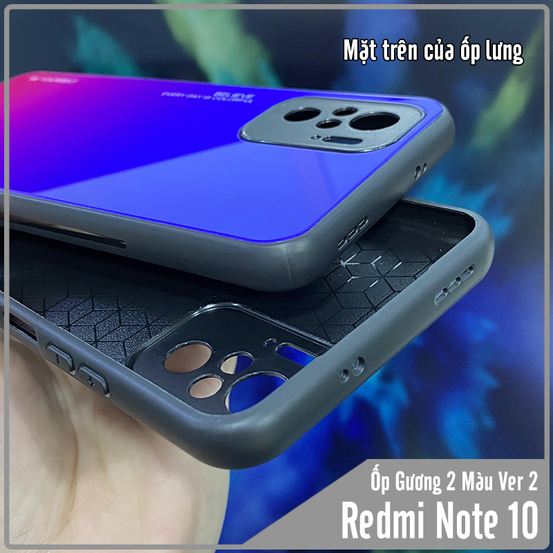 Ốp lưng cho Xiaomi Redmi Note 10 4G - Redmi Note 10S gương cứng 2 màu Gradient Ver 2 , viền TPU dẻo đen