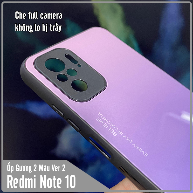 Ốp lưng cho Xiaomi Redmi Note 10 4G - Redmi Note 10S gương cứng 2 màu Gradient Ver 2 , viền TPU dẻo đen