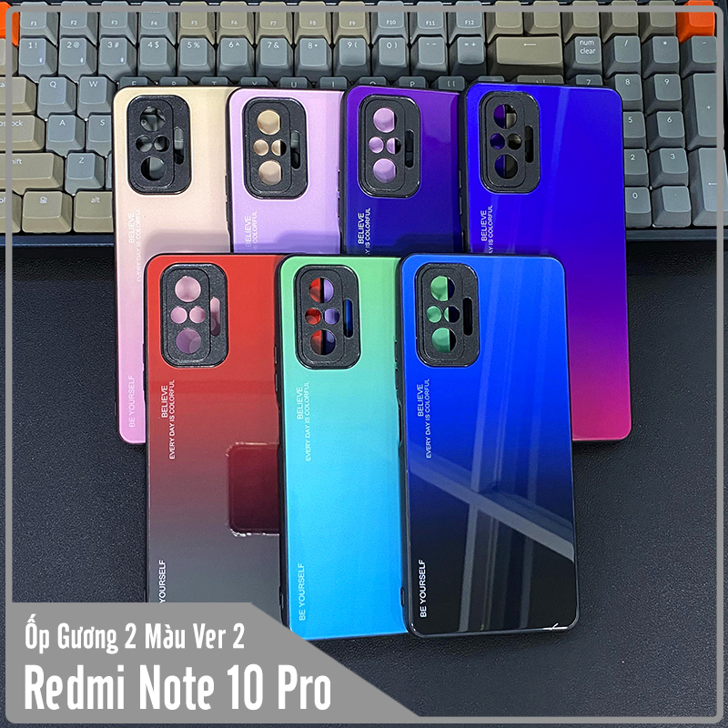 Ốp lưng cho Xiaomi Redmi Note 10 Pro gương cứng 2 màu Gradient Ver 2 , viền TPU dẻo đen