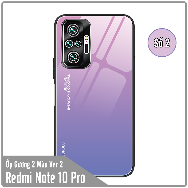 Ốp lưng cho Xiaomi Redmi Note 10 Pro gương cứng 2 màu Gradient Ver 2 , viền TPU dẻo đen