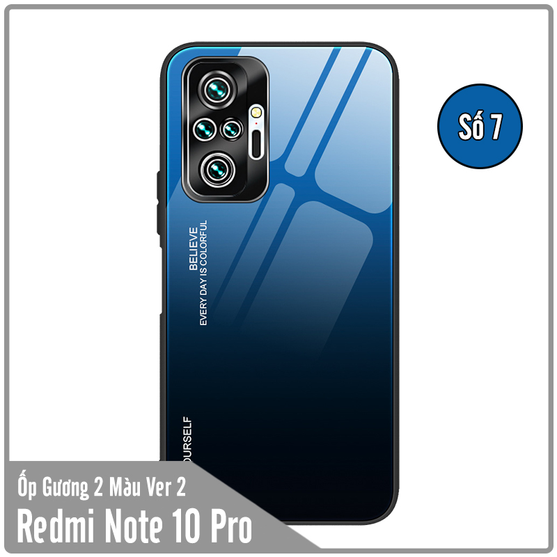 Ốp lưng cho Xiaomi Redmi Note 10 Pro gương cứng 2 màu Gradient Ver 2 , viền TPU dẻo đen