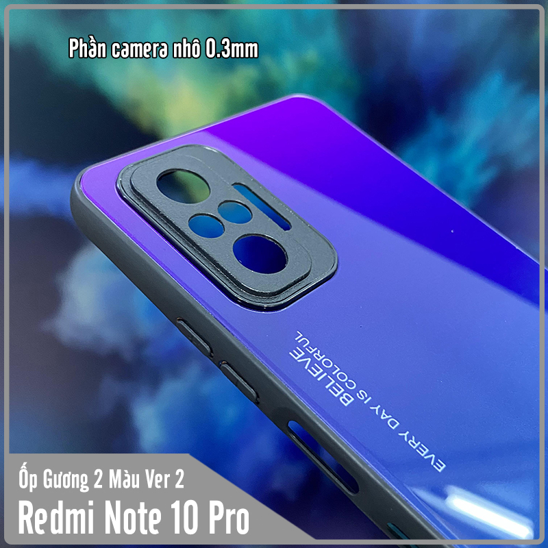 Ốp lưng cho Xiaomi Redmi Note 10 Pro gương cứng 2 màu Gradient Ver 2 , viền TPU dẻo đen