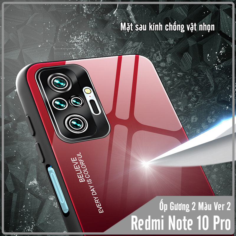 Ốp lưng cho Xiaomi Redmi Note 10 Pro gương cứng 2 màu Gradient Ver 2 , viền TPU dẻo đen