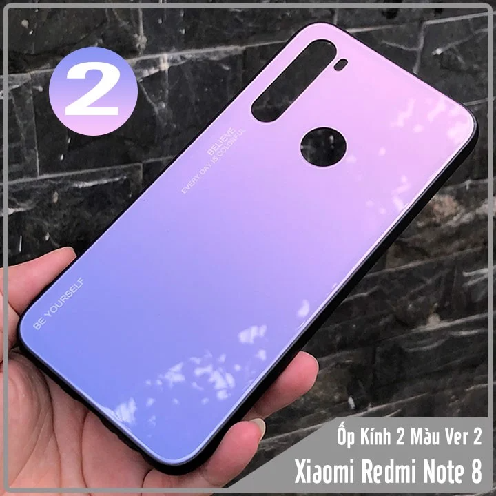 Ốp lưng Xiaomi Redmi Note 8 gương cứng 2 màu Gradient Ver 2 , viền TPU dẻo đen