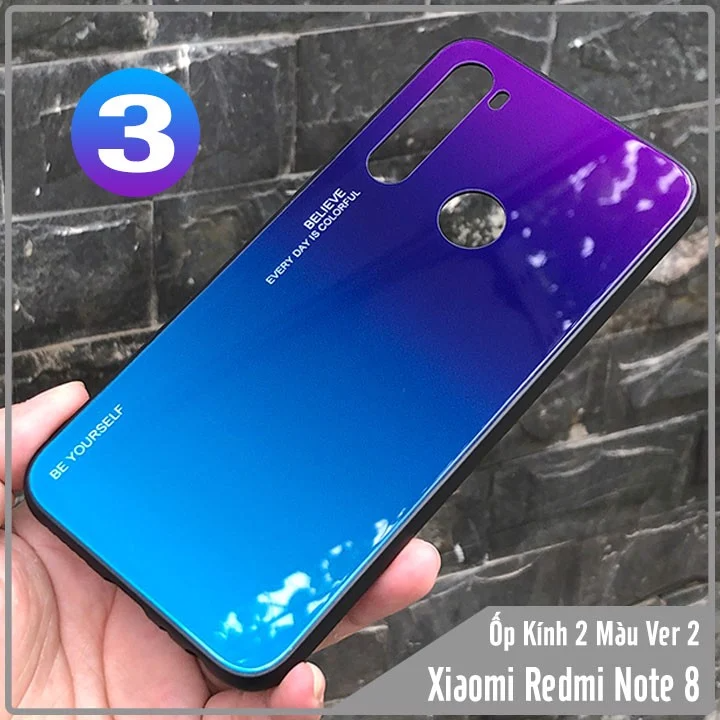 Ốp lưng Xiaomi Redmi Note 8 gương cứng 2 màu Gradient Ver 2 , viền TPU dẻo đen