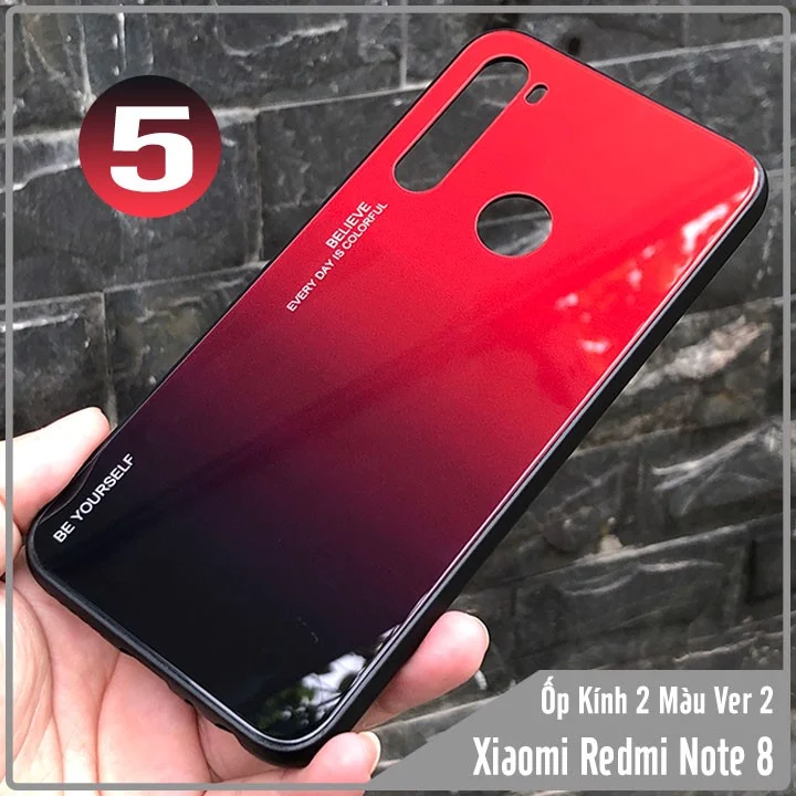 Ốp lưng Xiaomi Redmi Note 8 gương cứng 2 màu Gradient Ver 2 , viền TPU dẻo đen