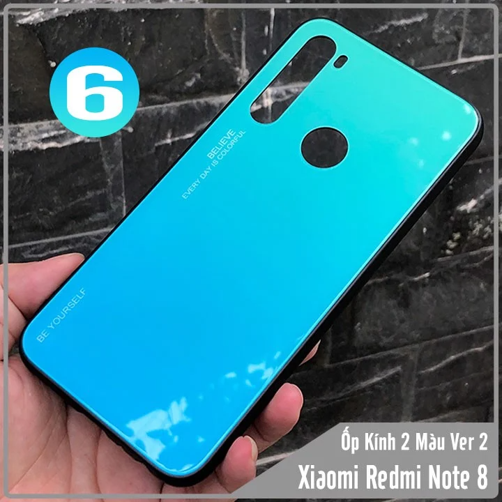 Ốp lưng Xiaomi Redmi Note 8 gương cứng 2 màu Gradient Ver 2 , viền TPU dẻo đen