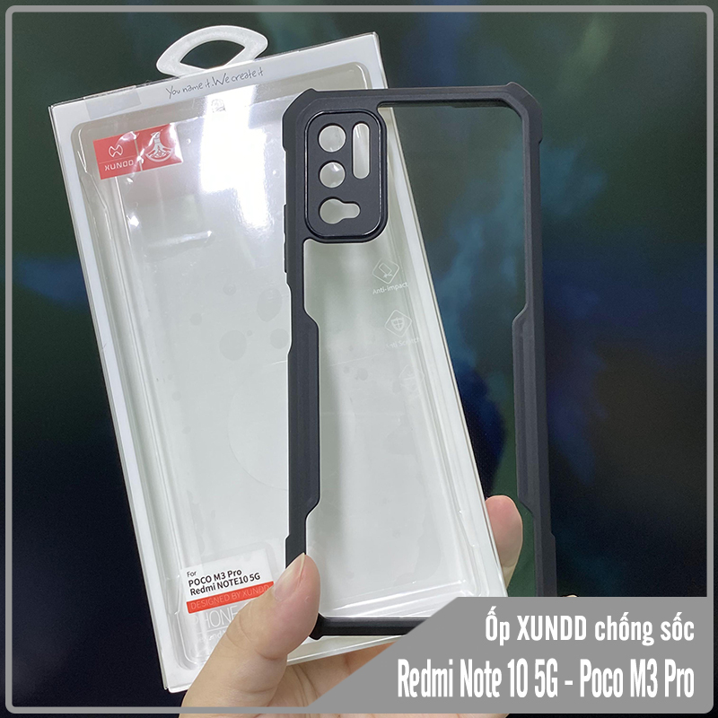 Ốp lưng cho Xiaomi Redmi Note 10 5G - Poco M3 Pro chống sốc trong viền nhựa dẻo XunDD