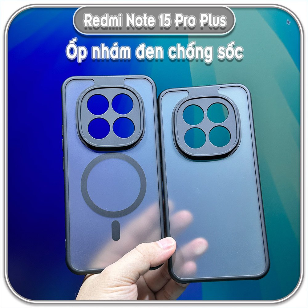 Ốp lưng chống sốc nhám đen che camera cho Redmi Note 15 Pro Plus