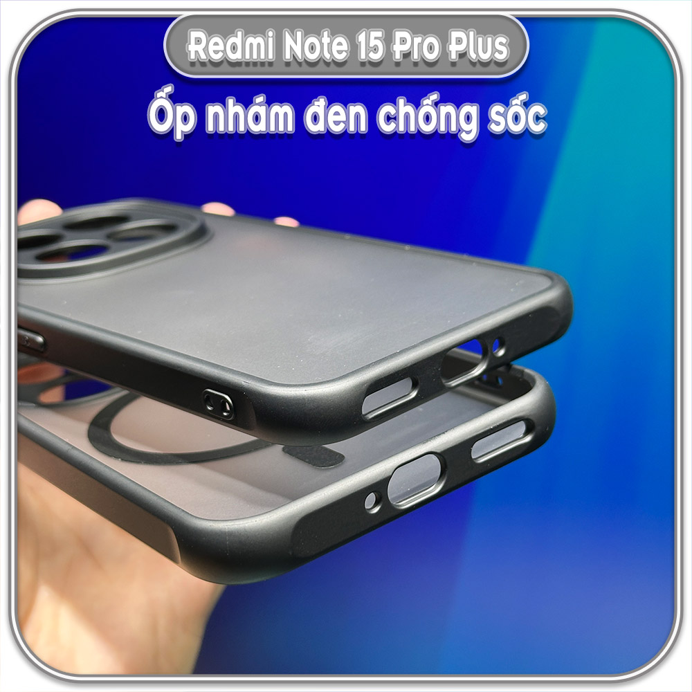 Ốp lưng chống sốc nhám đen che camera cho Redmi Note 15 Pro Plus