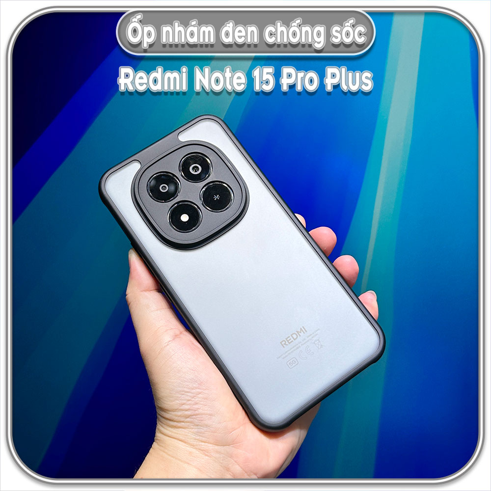 Ốp lưng chống sốc nhám đen che camera cho Redmi Note 15 Pro Plus