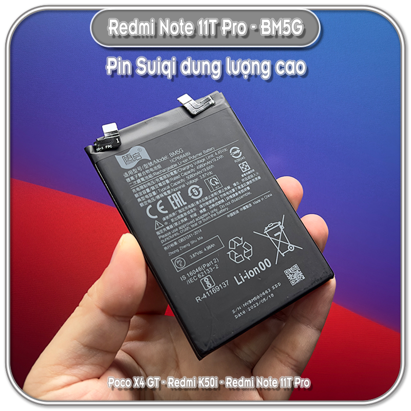Pin thay thế Suiqi BM5G cho Redmi Note 11T Pro - Poco X4 GT - K50i, 5080mAh