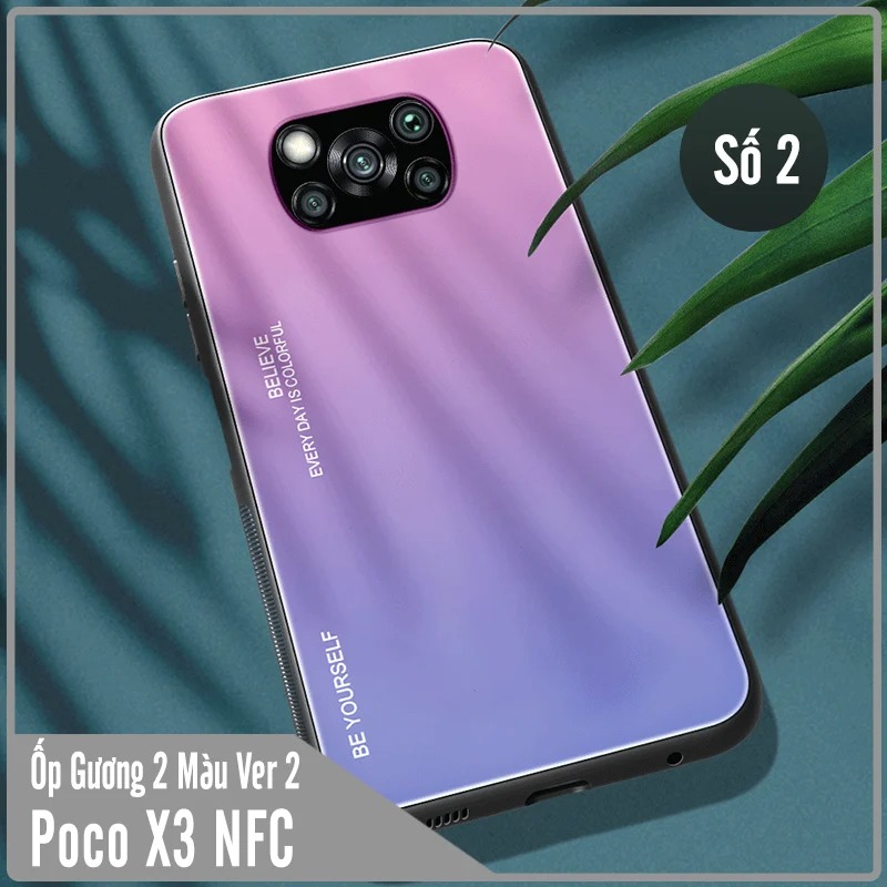 Ốp lưng dành cho Xiaomi Poco X3 NFC gương cứng 2 màu Gradient Ver 2 , viền TPU dẻo đen