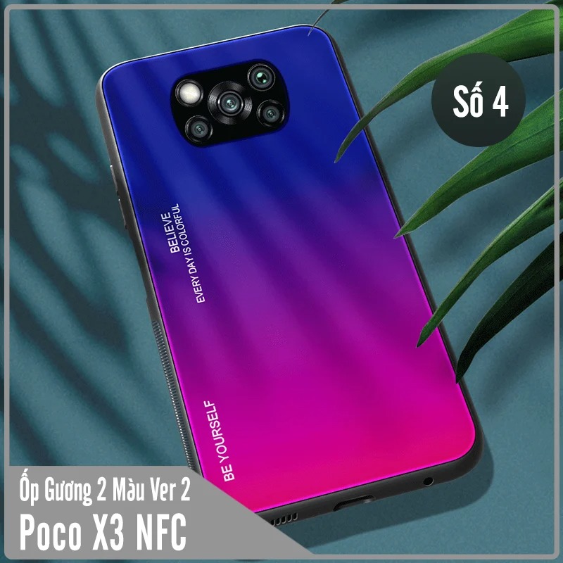 Ốp lưng dành cho Xiaomi Poco X3 NFC gương cứng 2 màu Gradient Ver 2 , viền TPU dẻo đen