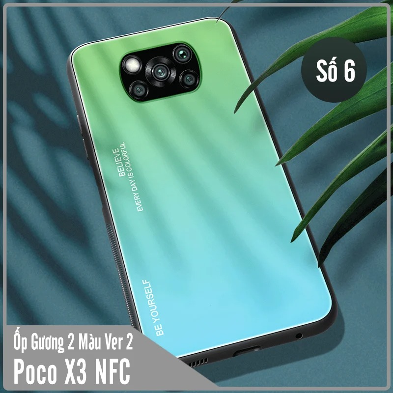 Ốp lưng dành cho Xiaomi Poco X3 NFC gương cứng 2 màu Gradient Ver 2 , viền TPU dẻo đen