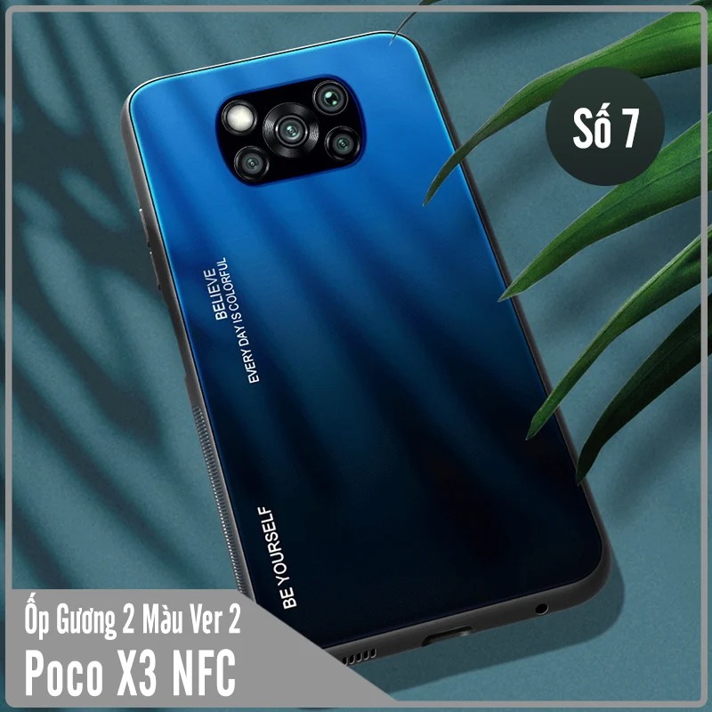 Ốp lưng dành cho Xiaomi Poco X3 NFC gương cứng 2 màu Gradient Ver 2 , viền TPU dẻo đen