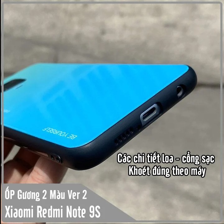 Ốp lưng cho Xiaomi Redmi Note 9S - Note 9 Pro gương cứng 2 màu Gradient Ver 2 , viền TPU dẻo đen