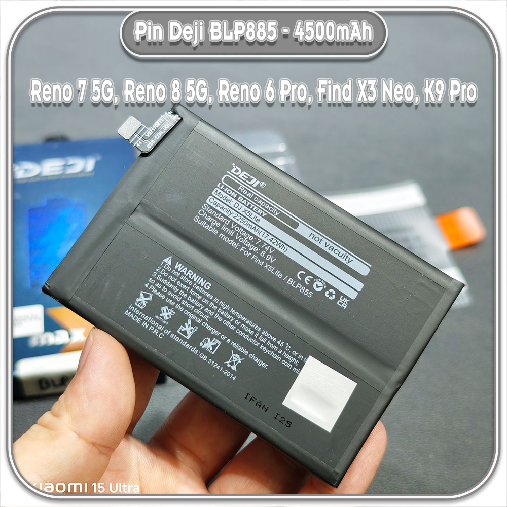 Thay pin cho Oppo Reno 7 5G, Reno 8 5G, Reno 6 Pro, Find X3 Neo, K9 Pro, Deji BLP855 4500mAh