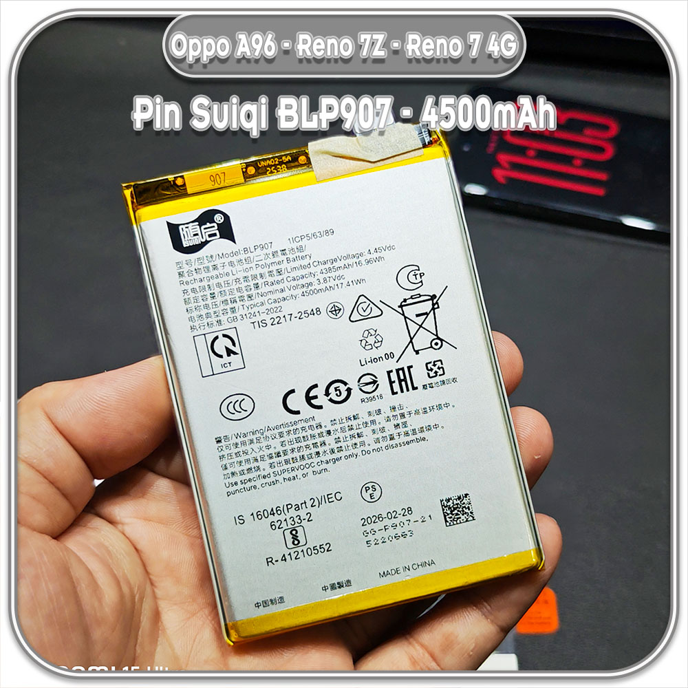 Thay pin Oppo A96 - Reno 7Z - Reno 8Z - Reno 7 4G - Reno 8 4G, Suiqi BLP907 4500mAh