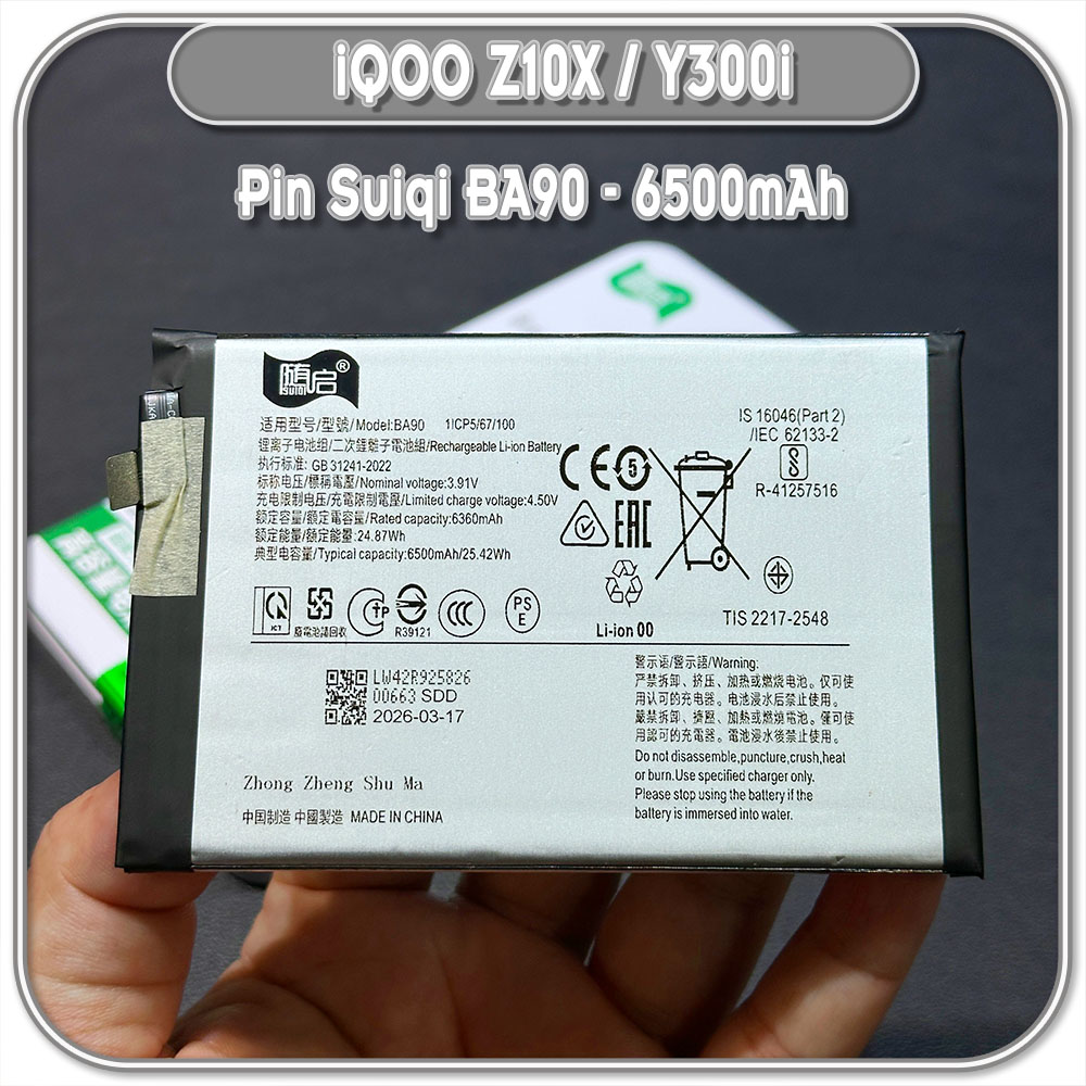 Thay pin iQOO Z10X /Y300i Suiqi BA90 6500mAh
