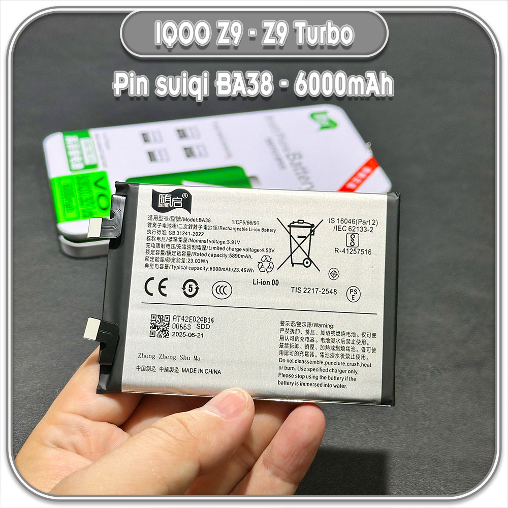 Thay pin cho IQOO Z9 - Z9 Turbo Suiqi BA38 6000mAh