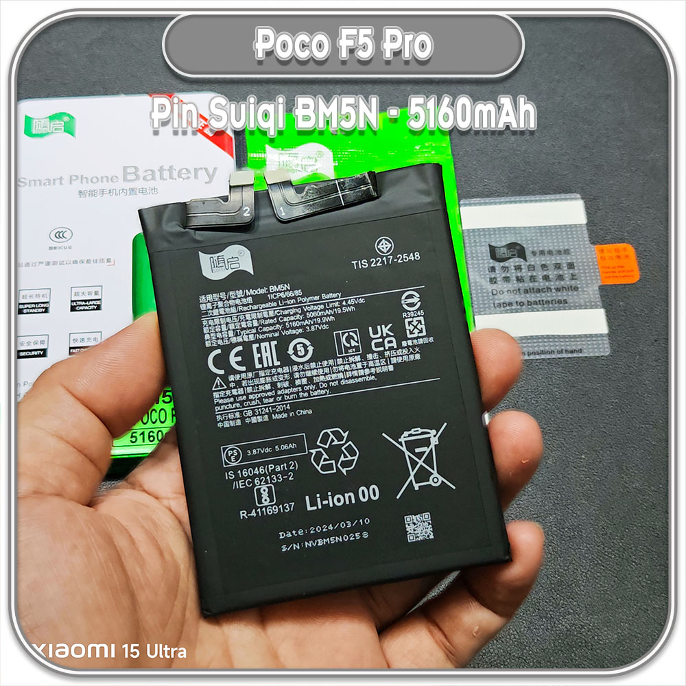 Thay pin Poco F5 Pro, Suiqi BM5N 5160mAh