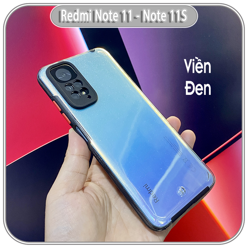 Ốp Lưng cho Xiaomi Redmi Note 11 - 11S 4G PC Trong Suốt Viền Màu Mỏng ,Che Camera