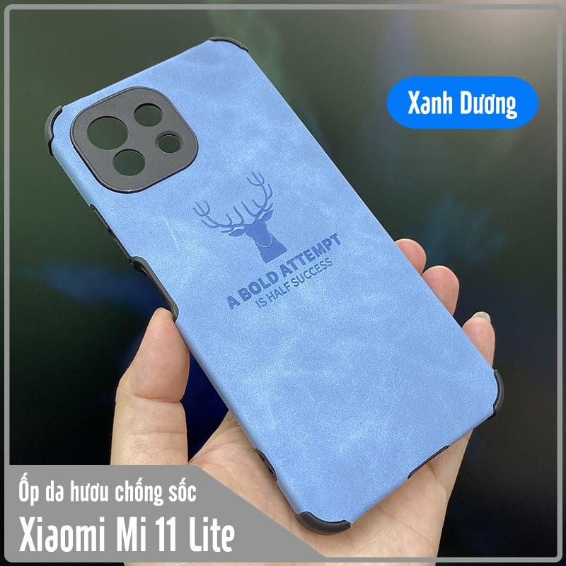 Ốp lưng cho Xiaomi Mi 11 Lite 4G - 5G da hươu 4 góc chống sốc