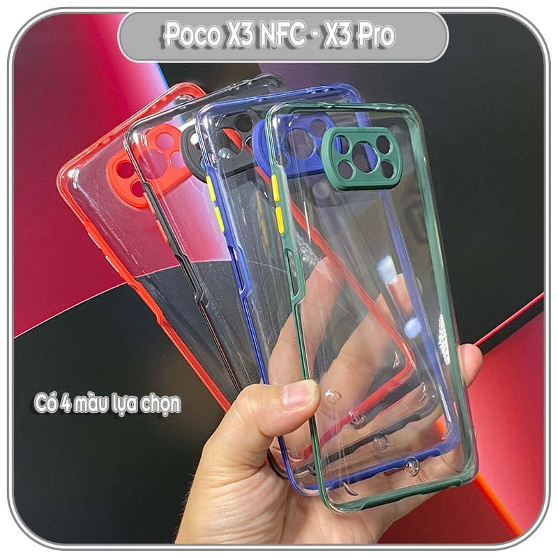 Ốp Lưng cho Xiaomi Poco X3 NFC - X3 Pro PC Cứng Trong Suốt Viền Màu Mỏng ,Che Camera