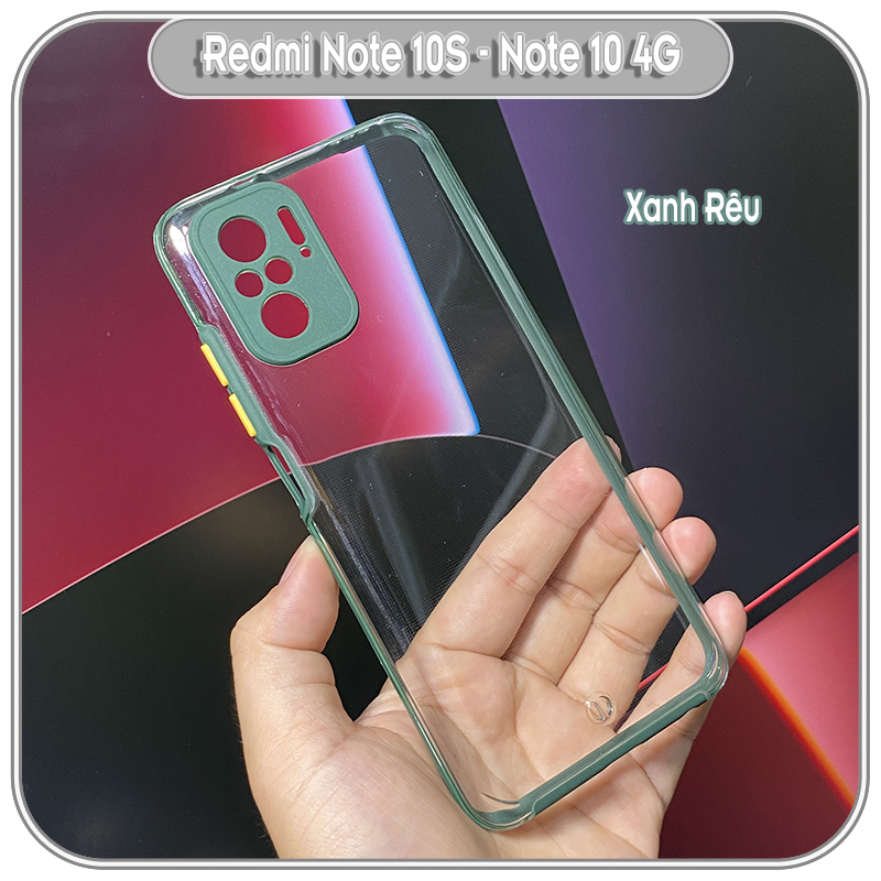 Ốp Lưng cho Xiaomi Redmi Note 10S - Note 10 4G PC Trong Suốt Viền Màu Mỏng, Che Camera