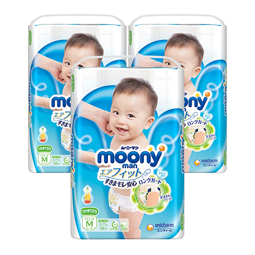 Combo 3 gói Bỉm tã quần Moony size M 58 miếng (6-11kg)