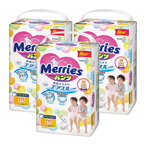 Combo 3 gói Bỉm tã quần Merries size XL 38 miếng (12-22kg)
