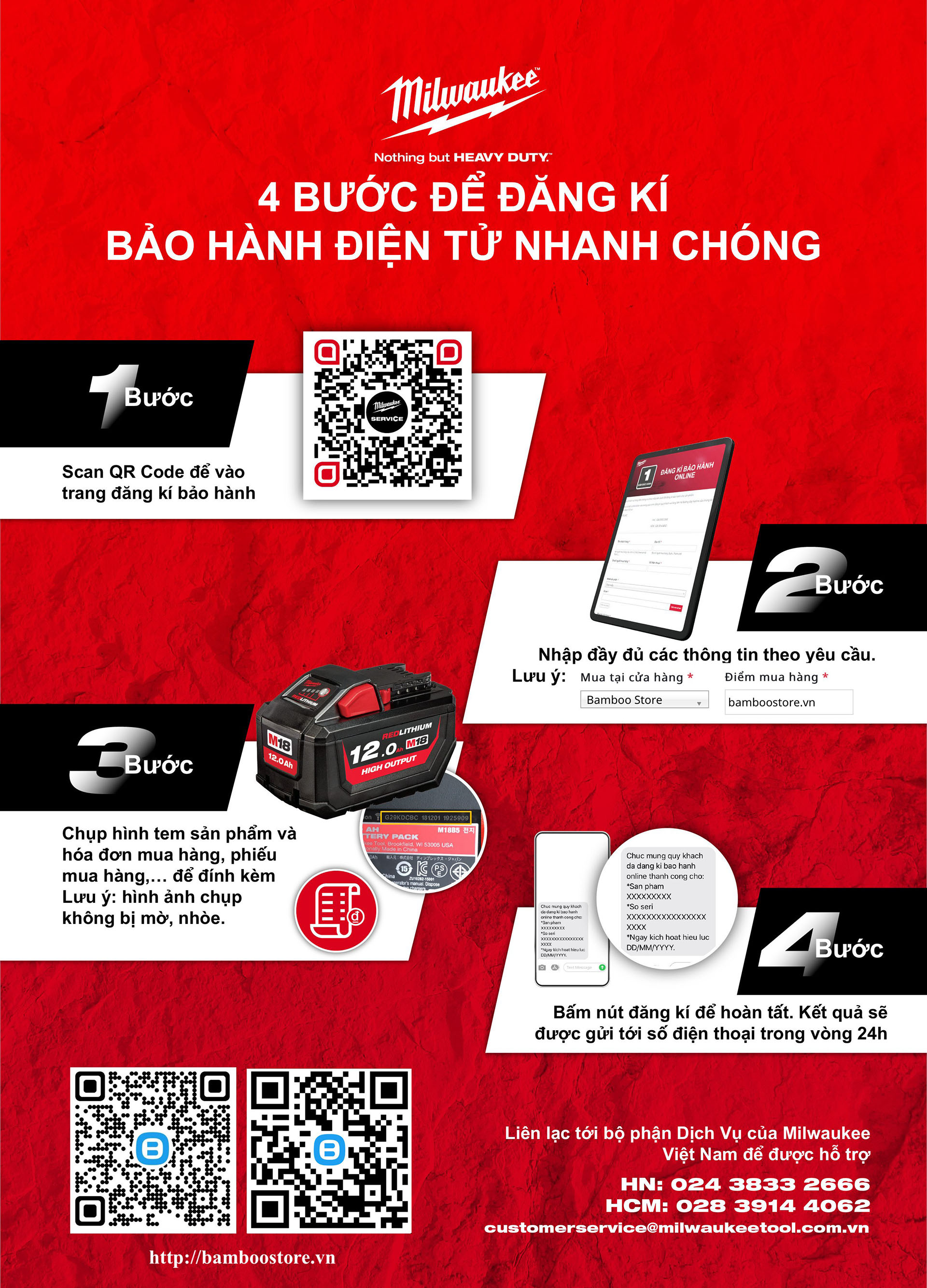 Hướng dẫn đăng ký bảo hành sản phẩm Milwaukee tại Bamboostore